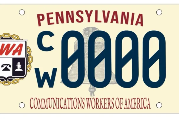 CWA Pennsylvania sample license plate